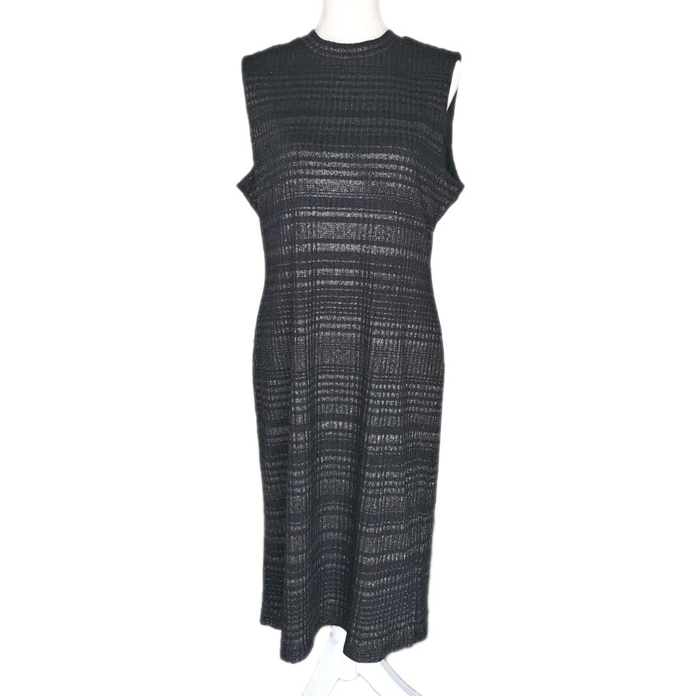 Vintage ICE Sweater Dress Womens‎ XL Black Gold Shimmer Stretch Knit Casual Work